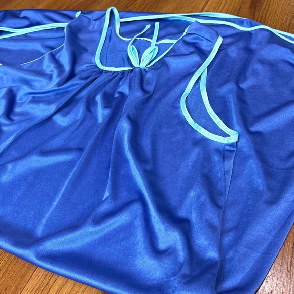 Vintage Blue Nylon Maxi Dress Sleeveless Lounge Nightgown L/XL Retro Sleepwear - Picture 8 of 10